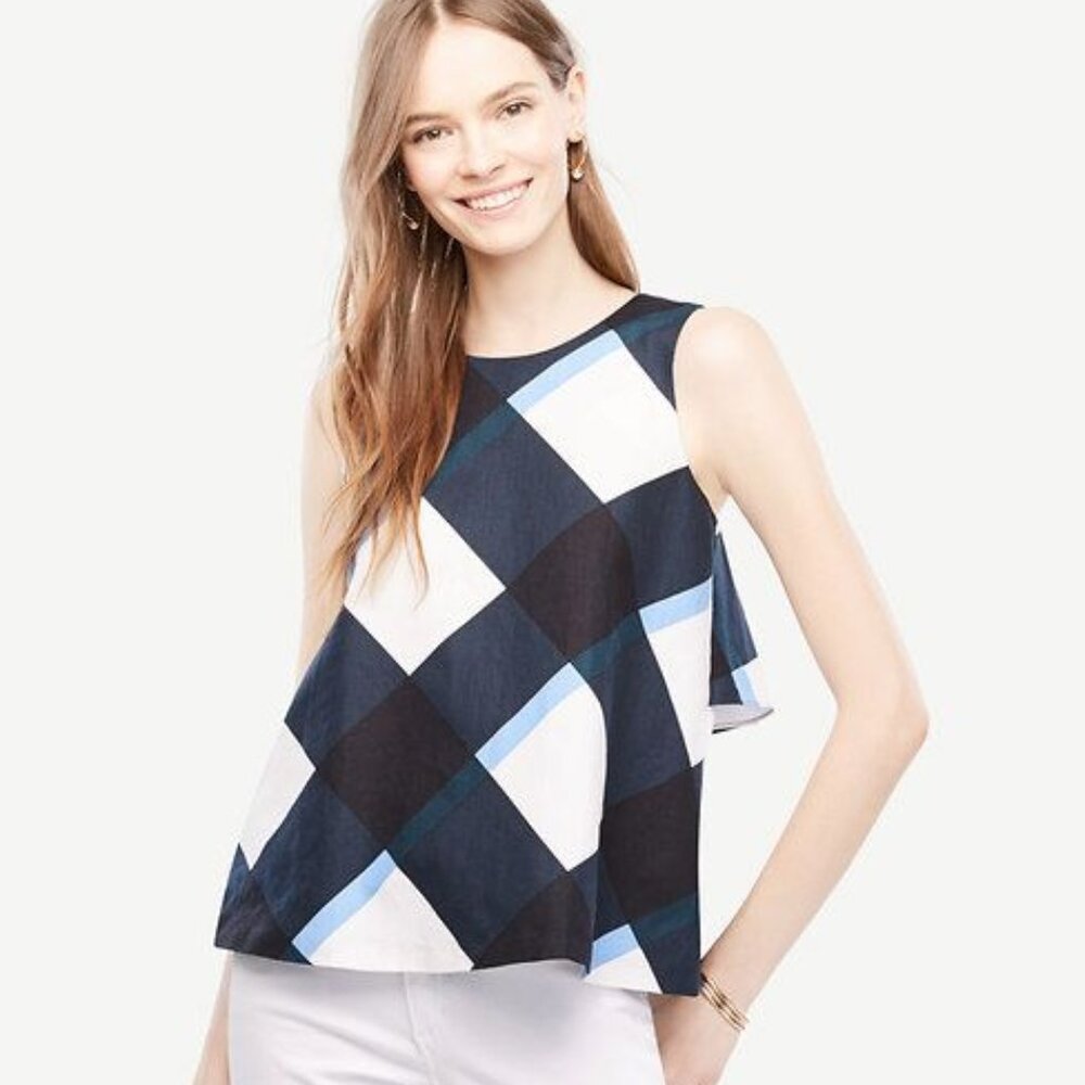 Ann Taylor | Gingham Bow Back Peplum Top - Sz XXSP